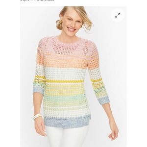 Talbots LP Striped Open stitch Sweater Rainbow 3/4 Sleeve JOS151 spring summer